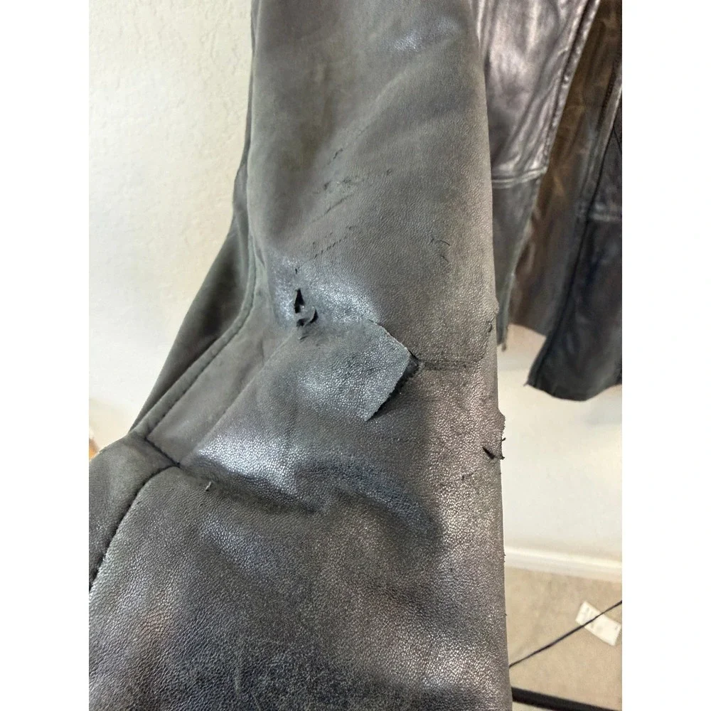Distressed London Fog Men Leather Jacket Charcoal Gray Quilted‎ Lining M